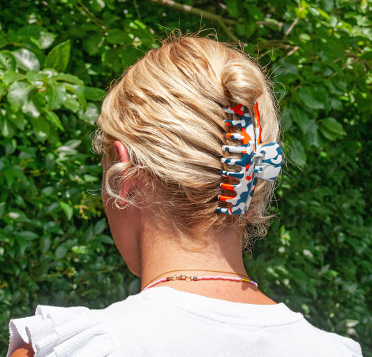 Navy Blue, Orange & White Hair Clip (2 pack)